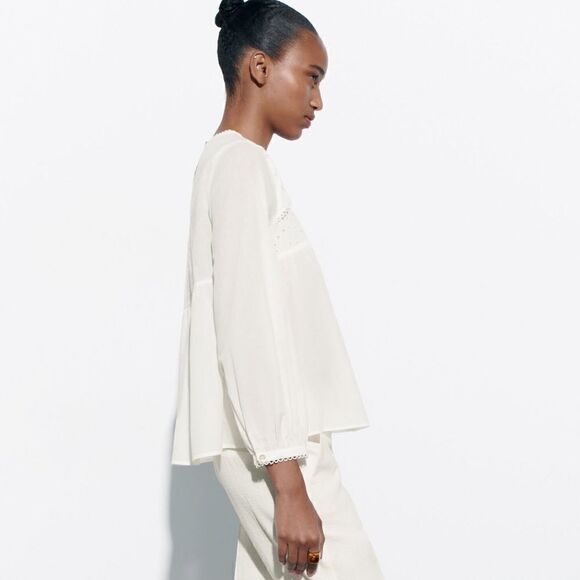 ZARA CUTOUT WHITE BLOUSE - Picture 9 of 13